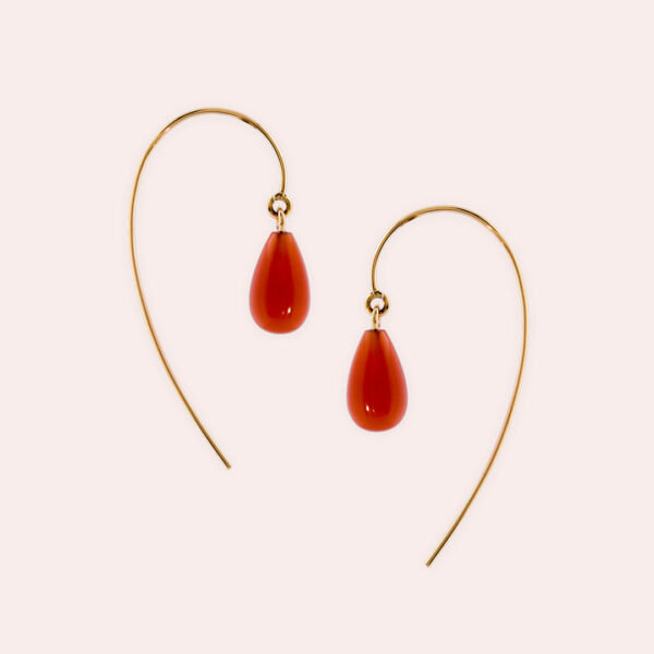 Boucles d'Oreilles Virgule C Pierre de Lune Rouge et Or Jaune