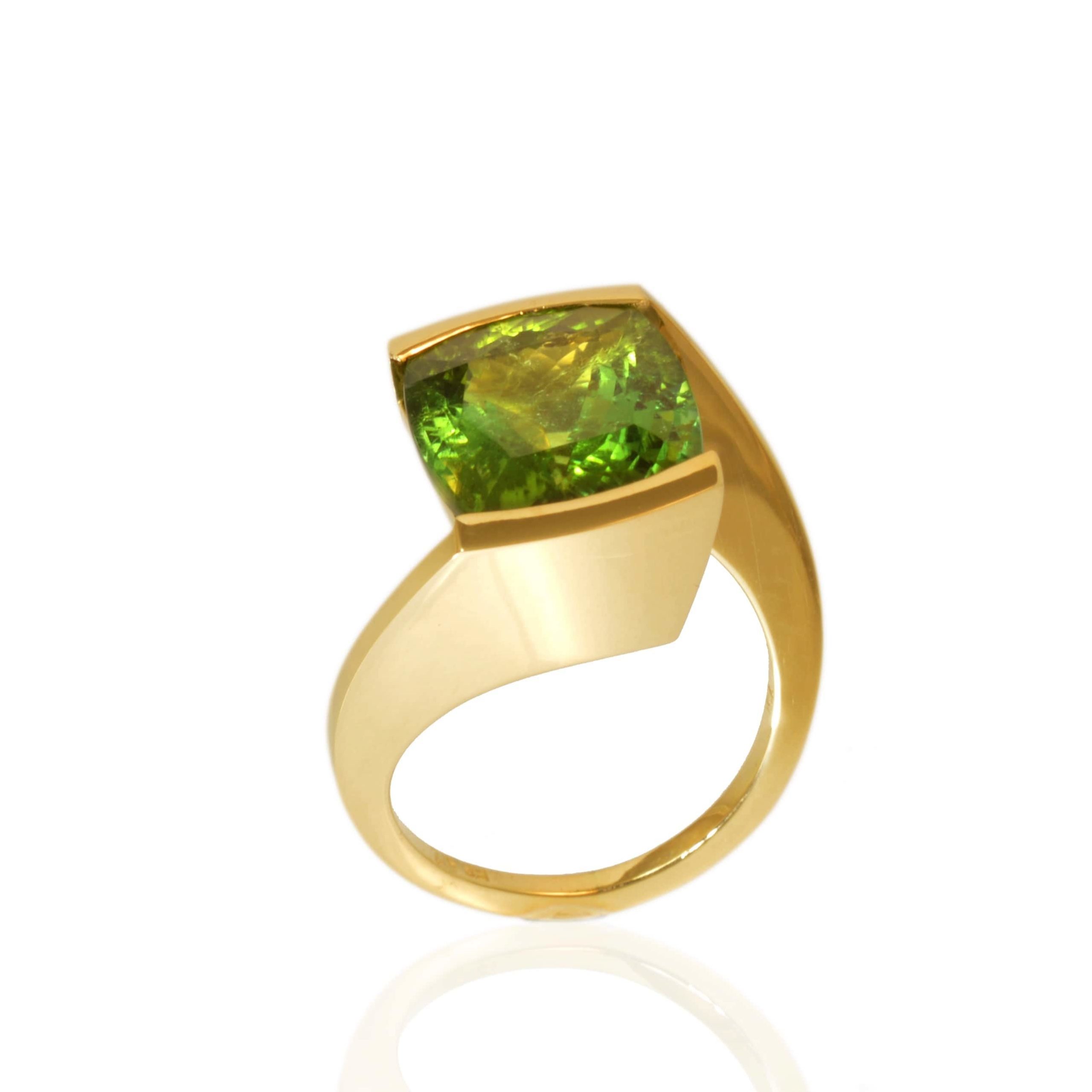 Bague de Foi Tourmaline Verte et Or Jaune