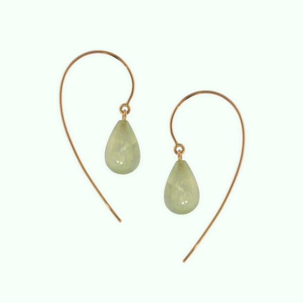 Boucles d'Oreilles Virgule C Préhnite et Or Jaune