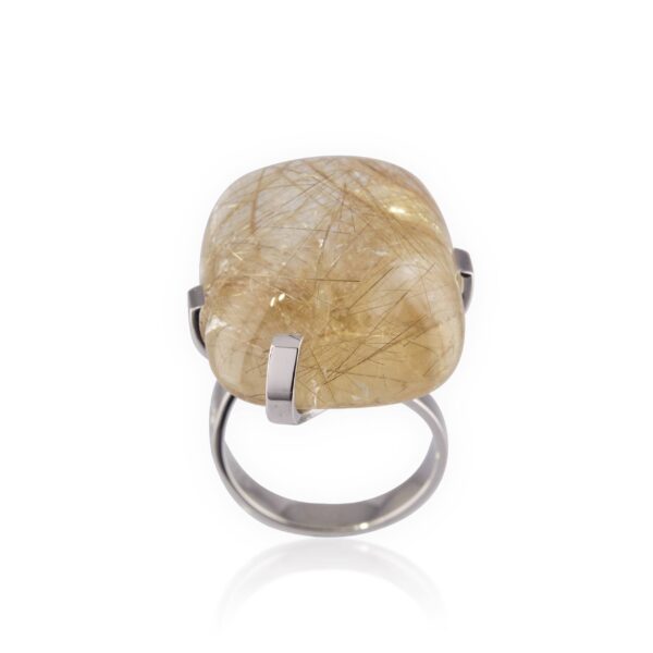 Bague Quartz Rutile et Or Gris Tout un Foin