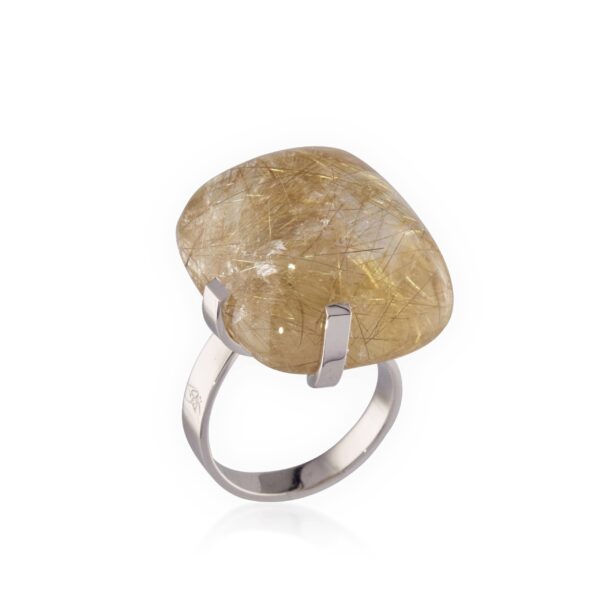 Bague Quartz Rutile et Or Gris Tout un Foin