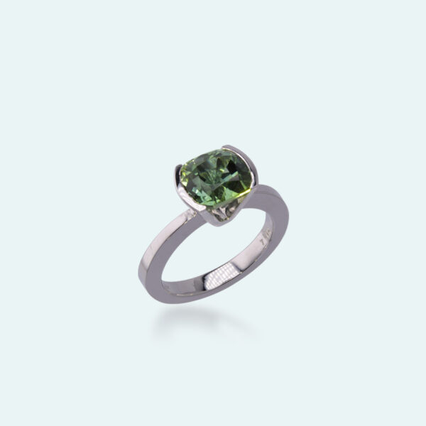 Bague Victoire Tourmaline Bleue-Verte et Or Gris