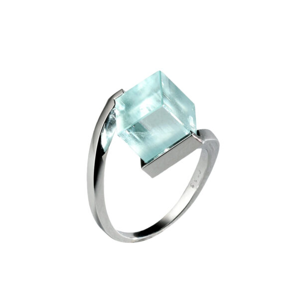 Bague Ice Cube Aigue Marine et Or Gris