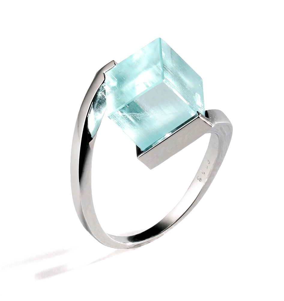 Bague Ice Cube Aigue Marine et Or Gris