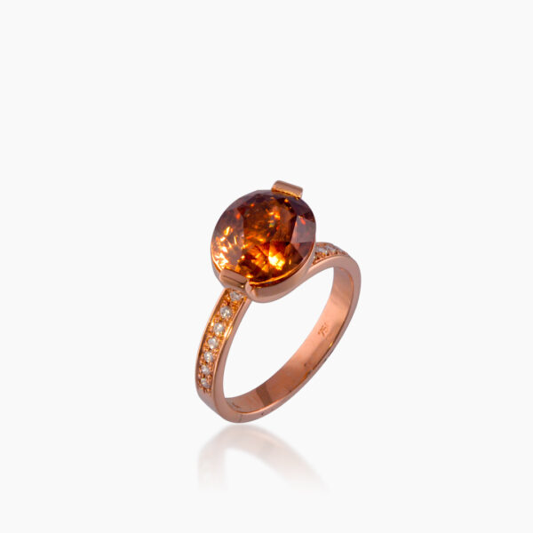 Bague Feux Zircon Naturel, Or Rouge et Diamants