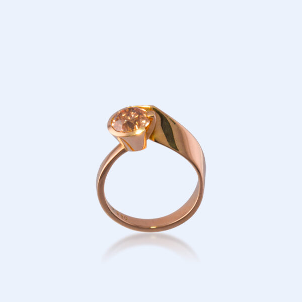 Bague Solitaire! Diamant Brun et Or Jaune