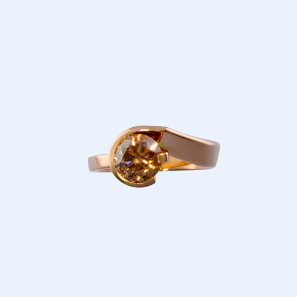 Bague Solitaire! Diamant Brun et Or Jaune