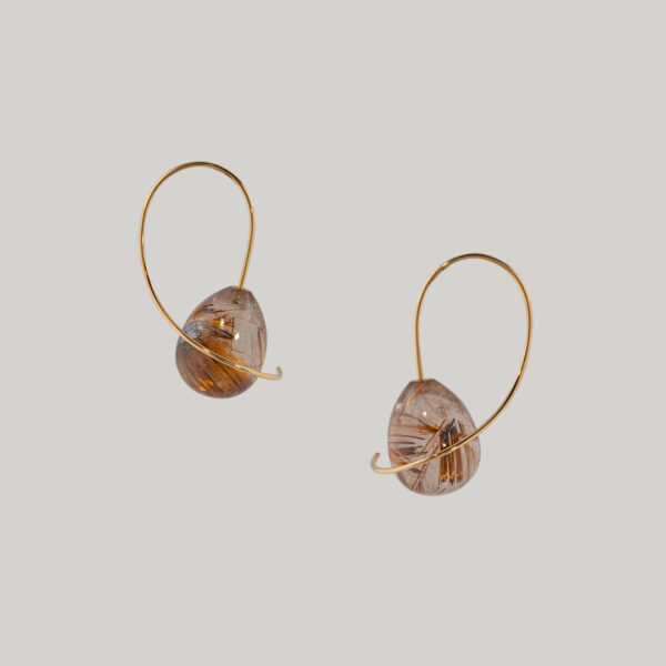 Boucles d'Oreilles Swing Quartz Rutile et Or Jaune