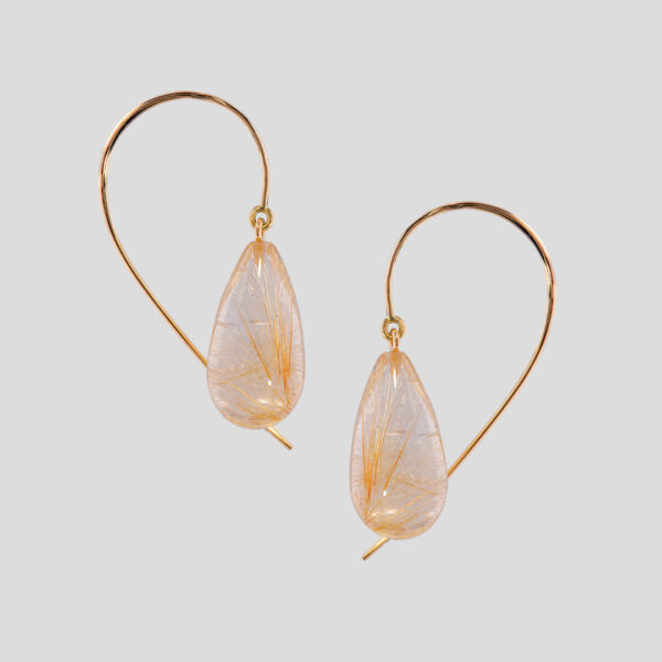 Boucles d'Oreilles Virgule C Quartz Rutile et Or Jaune