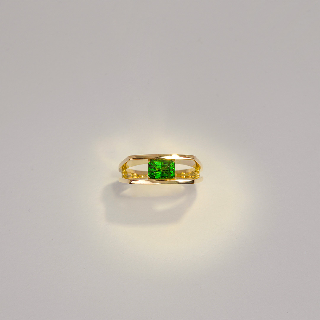 Bague Grenat Tsavorite Or Jaune Double Silhouette