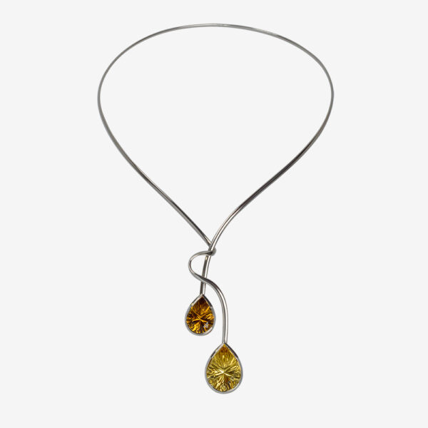 Collier Swang Citrine de Namibie et Or Blanc